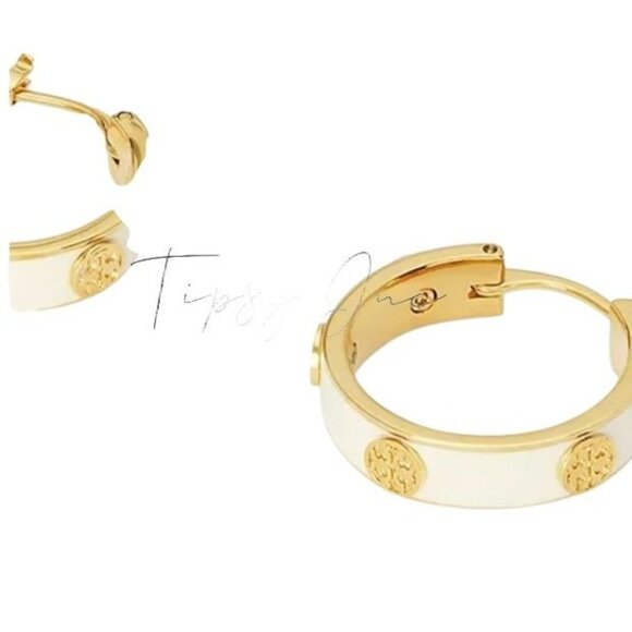 TORY BURCH WHITE AND GOLD MILLER HINGE BRACELET & EARRING SET - Picture 5 of 12